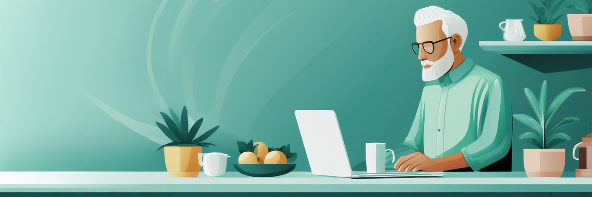 A caring family member helping an older parent with documents.